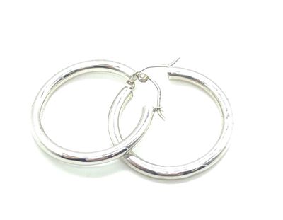 10k White Gold 1" Hoop Earrings