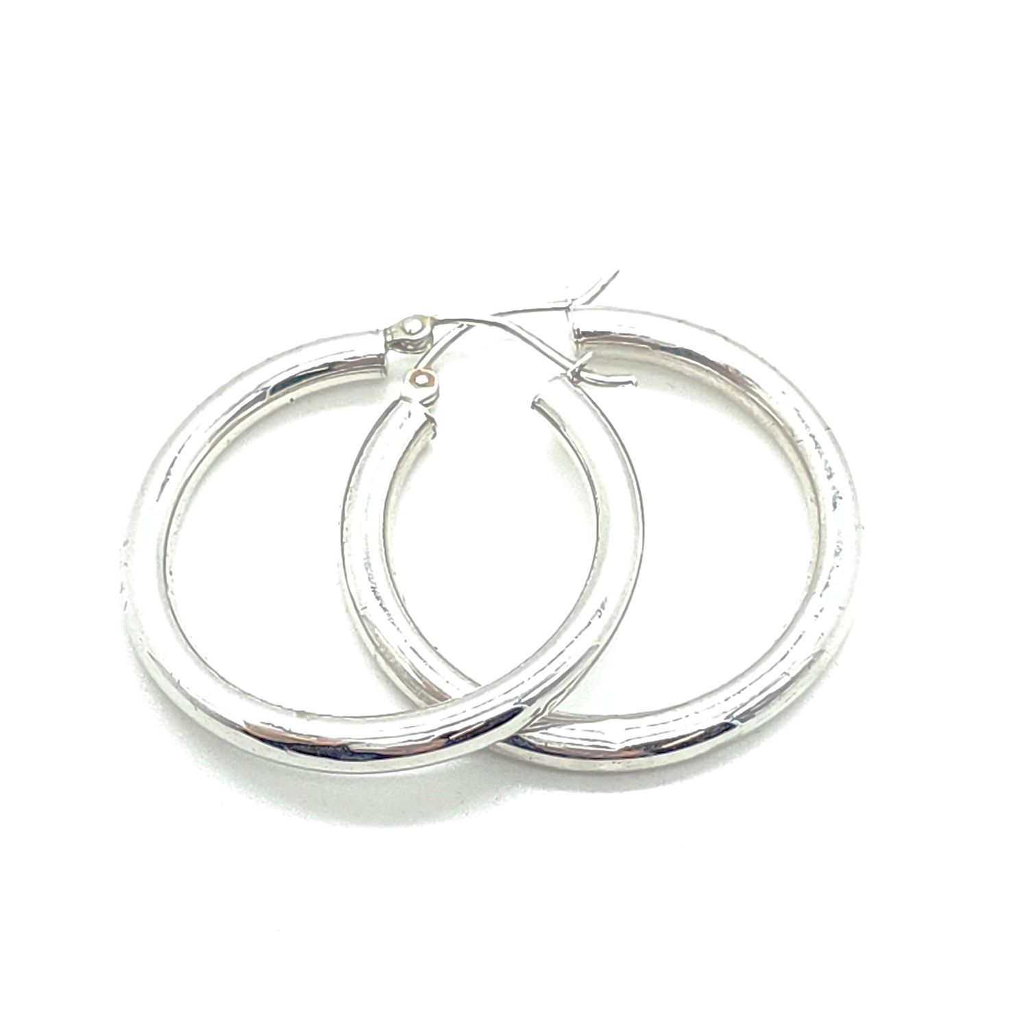 10k White Gold 1&quot; Hoop Earrings