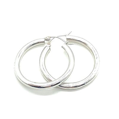 10k White Gold 1" Hoop Earrings