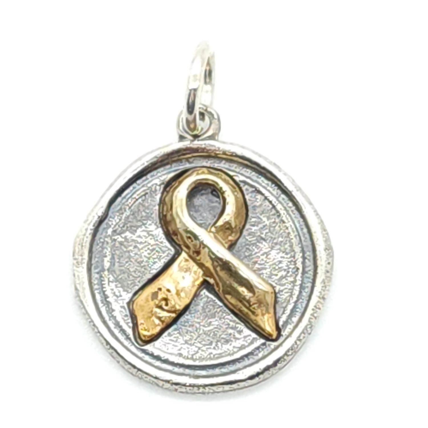 Sterling Silver Breast Cancer Pendant with Goldtone Ribbon