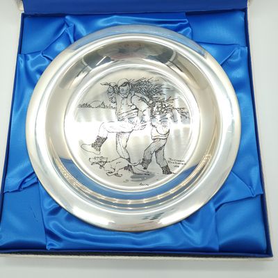 Norman Rockwell Franklin Mint Sterling Silver Christmas Plates- Set of 6- Series 1970, 1971, 1972, 1973, 1974,  1975