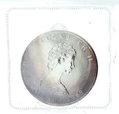 1989 Silver Canadian $5 Maple.