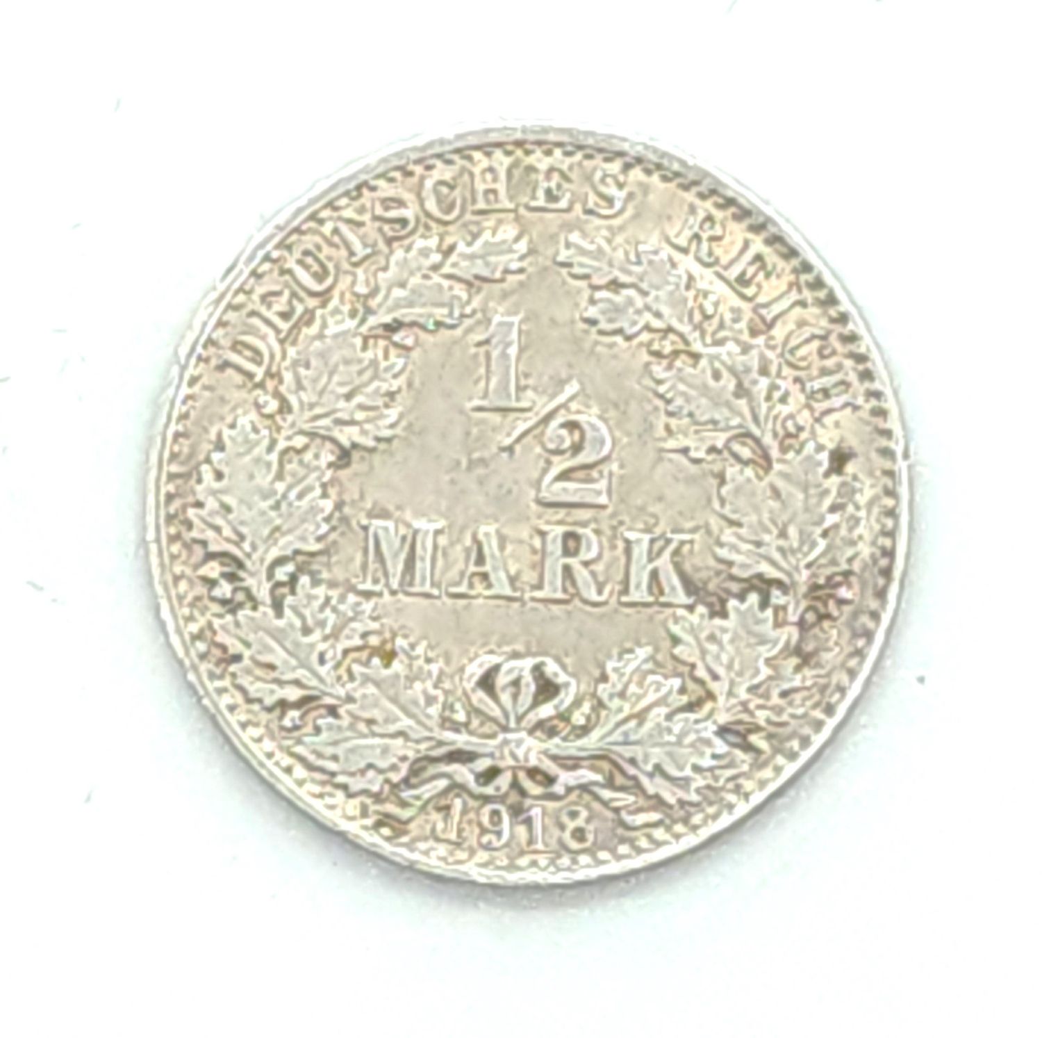 1918 Germany 1/2 Mark Silver Coin