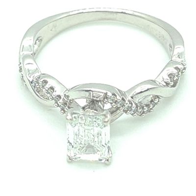 14k White Gold Lab Emerald Cut Twisting Eternity Diamond Ring Size: 7