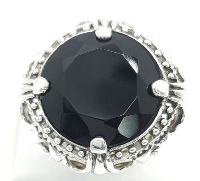 Sterling Silver Statement Ring with Black Stone Size: 10