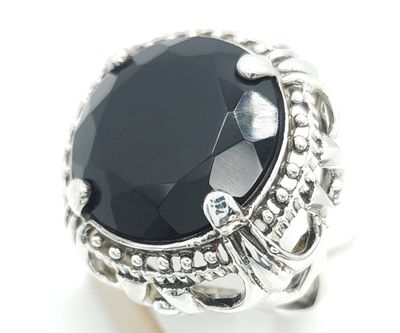 Sterling Silver Statement Ring with Black Stone Size: 10