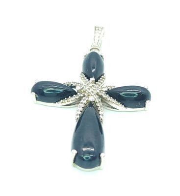 Sterling Silver  Cross w/ Black Stone Pendant