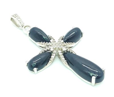 Sterling Silver  Cross w/ Black Stone Pendant
