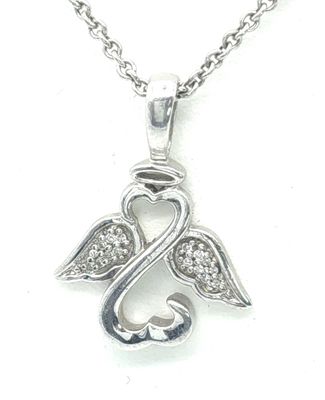 Sterling Silver Retired Open Heart Angel Necklace/Pendant Size: 18"