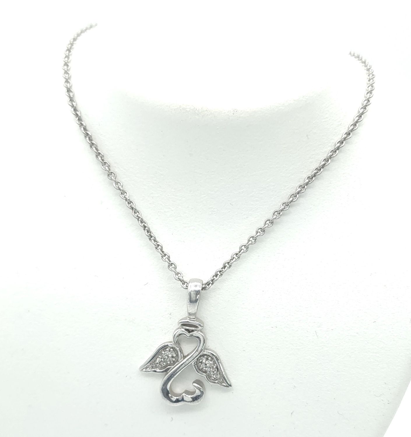 Sterling Silver Retired Open Heart Angel Necklace/Pendant Size: 18&quot;