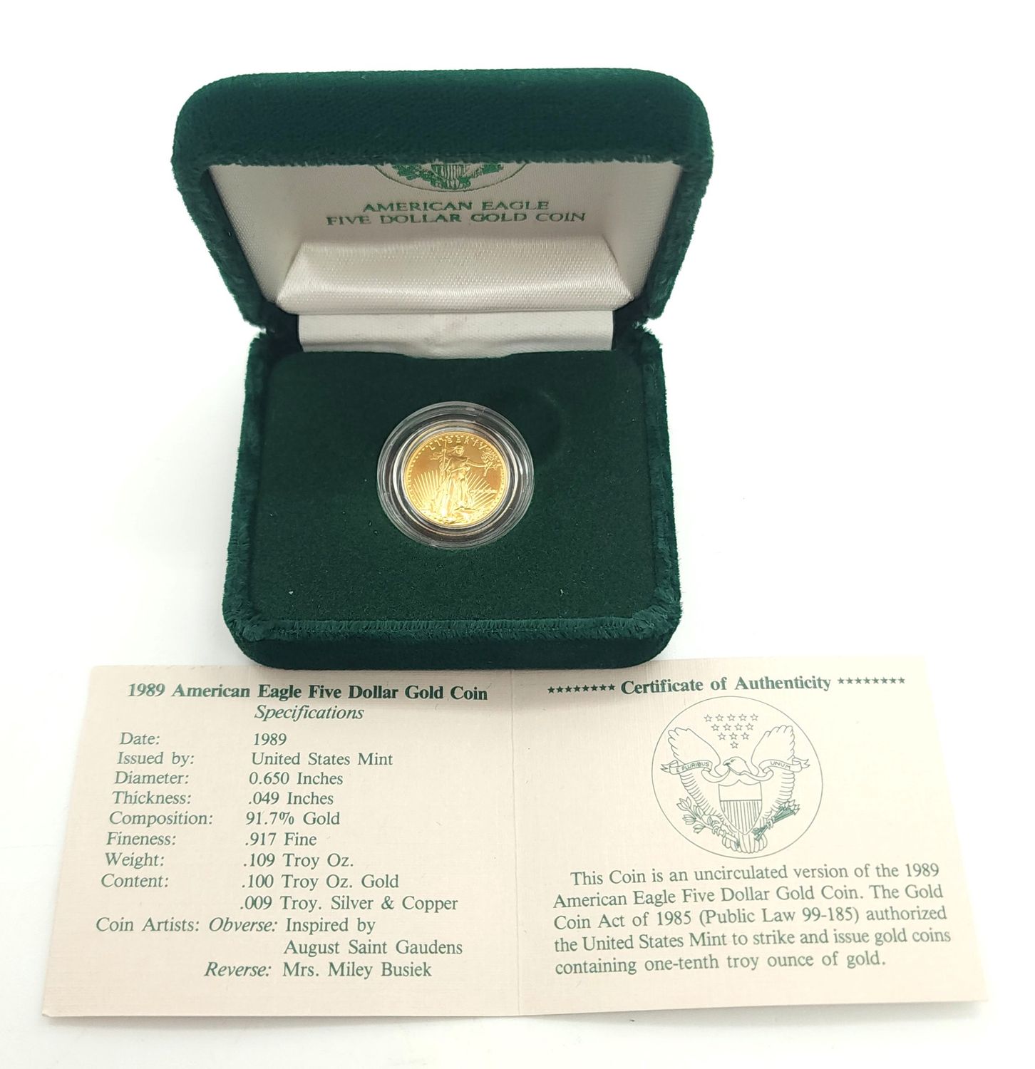 1989 1/10oz American Gold Eagle Coin