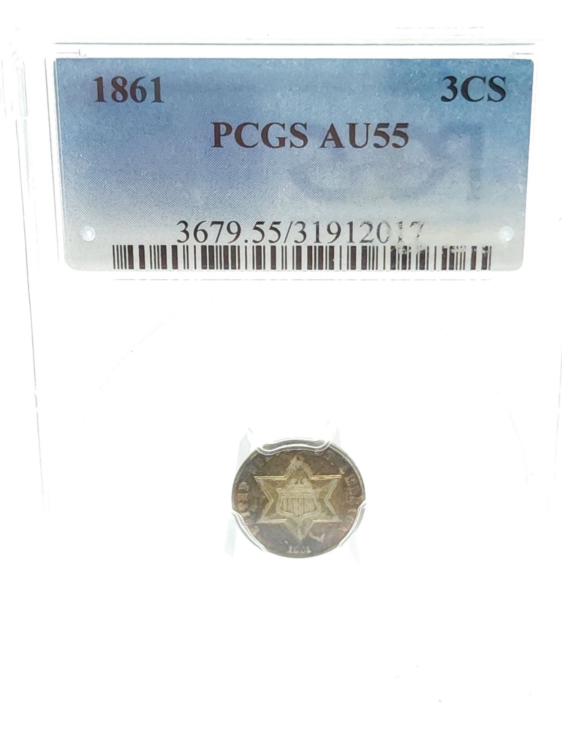 1861 Three-Cent Piece PCGS AU55