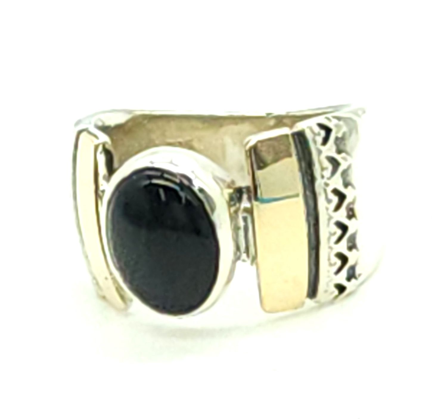 Sterling Silver Ring with Black Onyx &amp; Gold Accents Size: 6