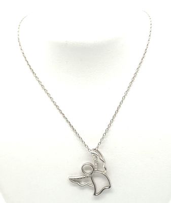 Sterling Silver Angel Pendant on Sterling Silver Necklace Size: 18.5&quot;