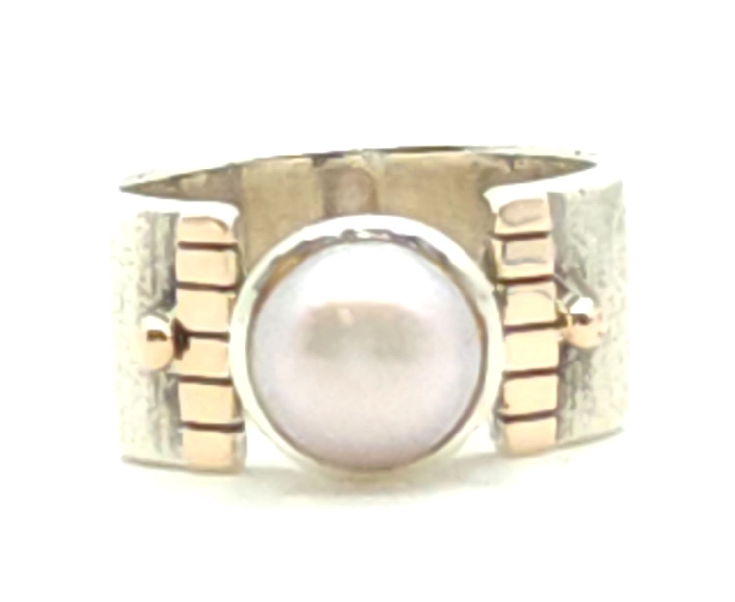 Sterling Silver w/ Gold Accent Simulated Pearl Ring Size: 6