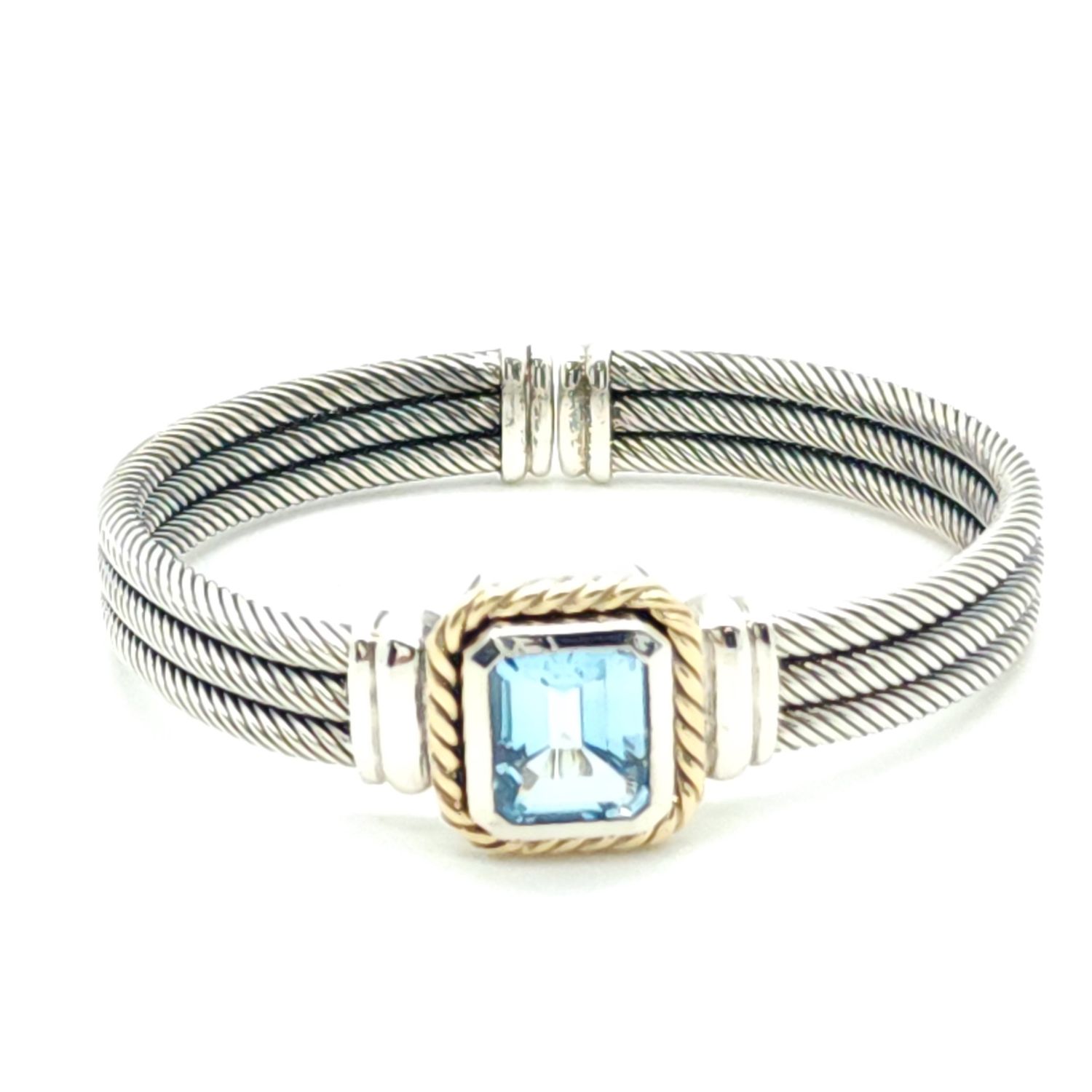 Sterling Silver w/ Gold Accent Blue Sapphire Rope Bangle Bracelet