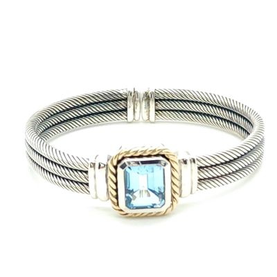 Sterling Silver w/ Gold Accent Blue Sapphire Rope Bangle Bracelet