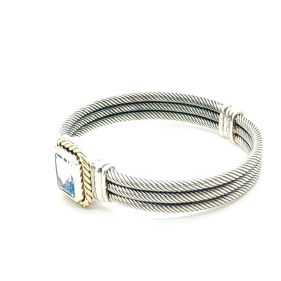 Sterling Silver w/ Gold Accent Blue Sapphire Rope Bangle Bracelet