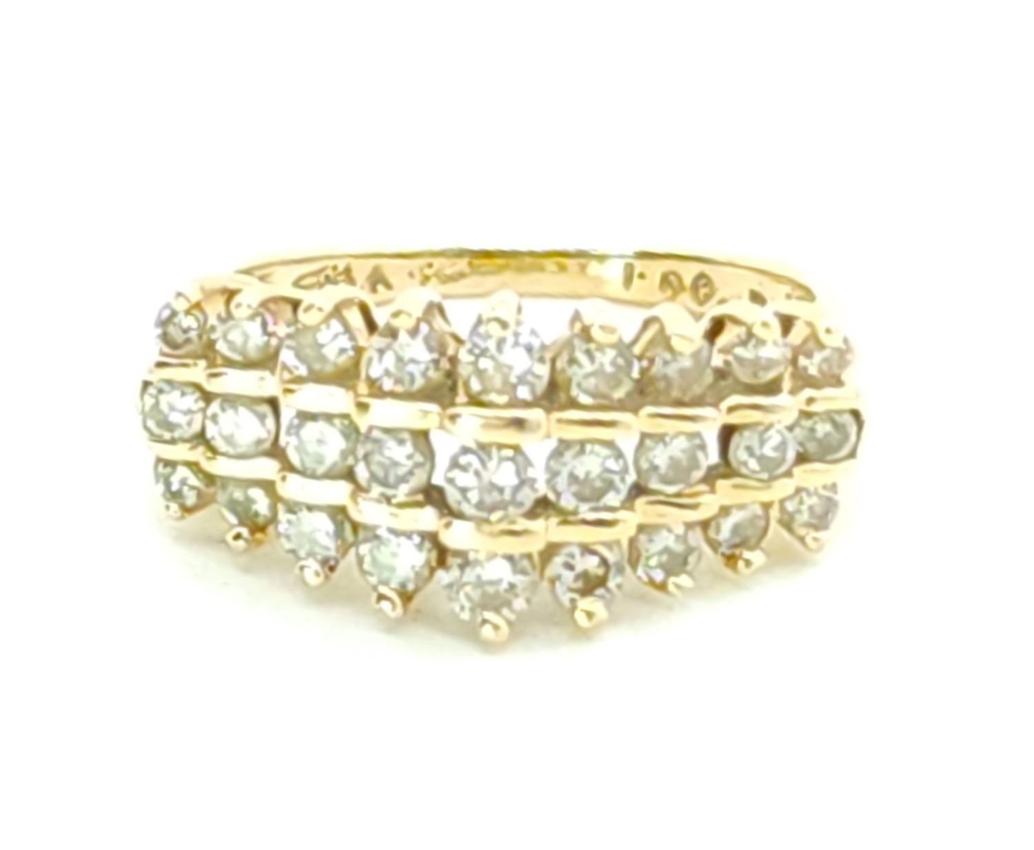 14k Gold Three Row Graduated Diamond Ring Size: 6