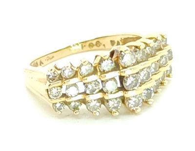 14k Gold Three Row Graduated Diamond Ring Size: 6