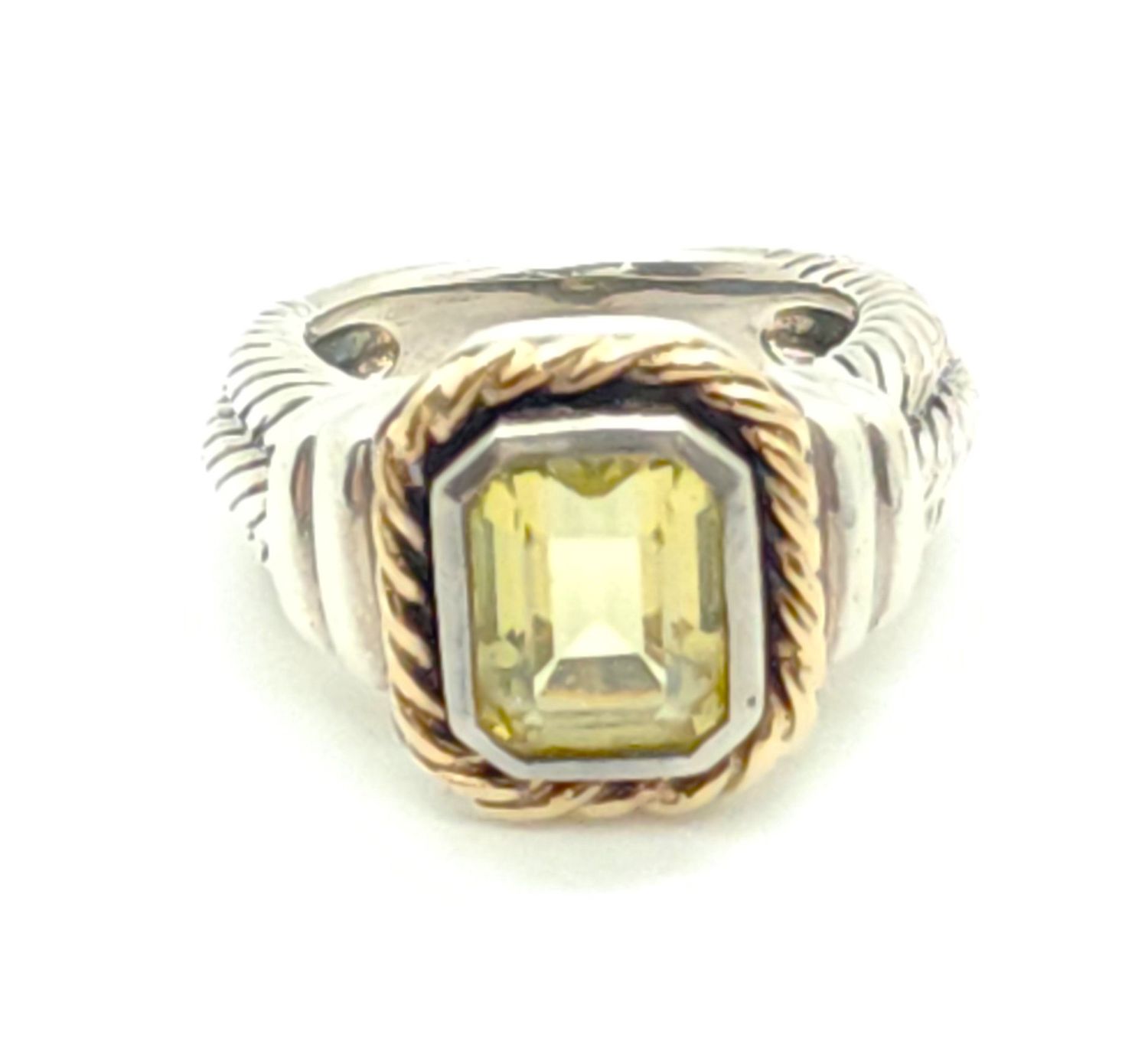 Sterling Silver w/ Gold Accent Green Topaz Ring Size: 6