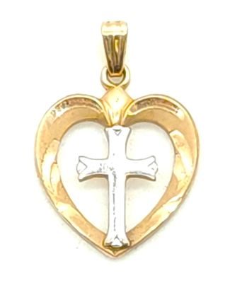 14k GF Heart Cross Pendant
