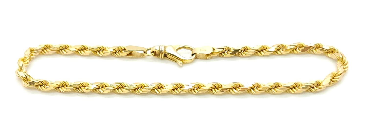14k Gold Rope Bracelet Size: 8&quot;