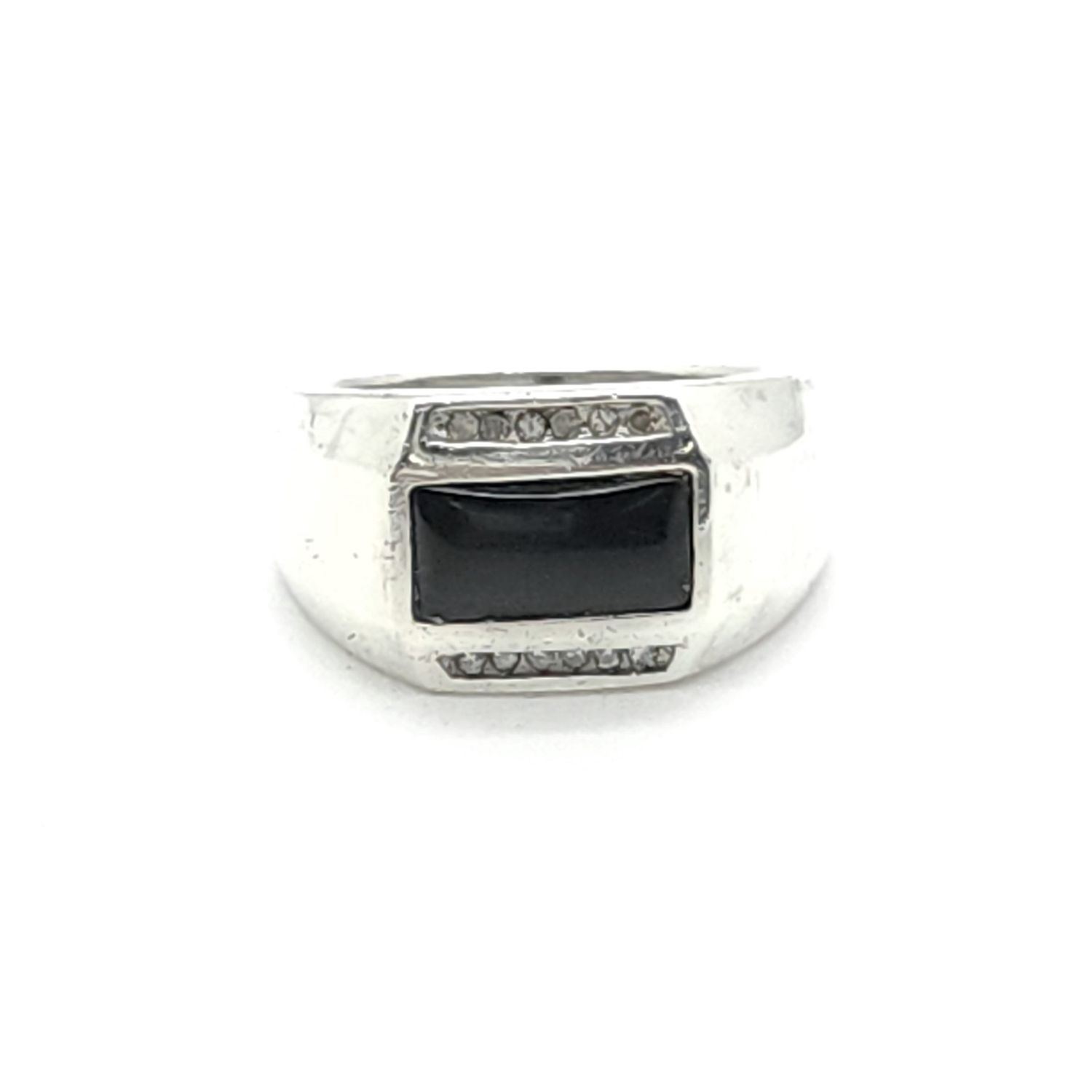 Sterling Silver w/ Black Onyx &amp; Moissanite Ring Size: 10.5