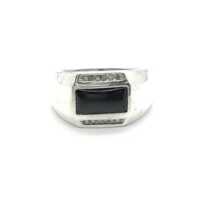 Sterling Silver w/ Black Onyx &amp; Moissanite Ring Size: 10.5