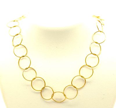 Sterling Silver Goldtone Circle Link Necklace Size: 24&quot;