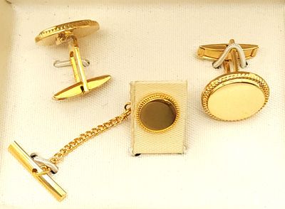 Vintage Gold Plated Cufflinks &amp; Tie Clip