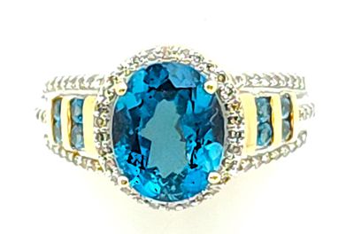 14k Blue Topaz &amp; Diamond Halo Ring Size: 7