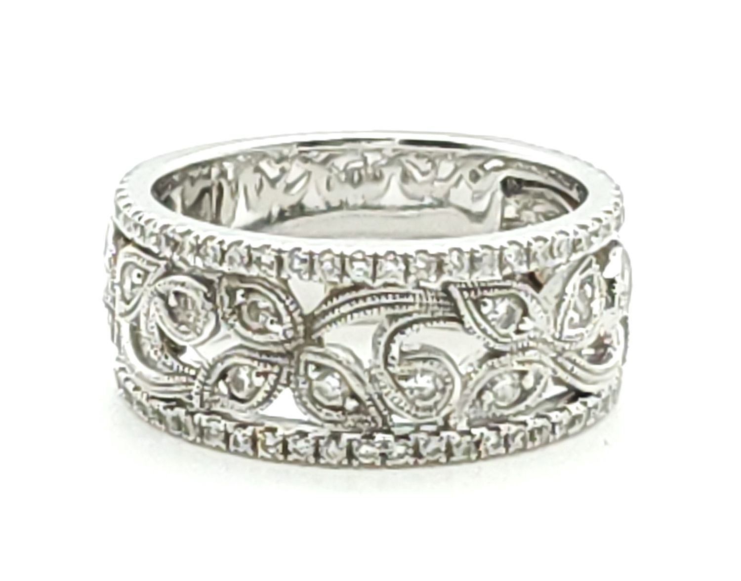 14k White Gold &amp; Diamond Leaf Ring Size: 7
