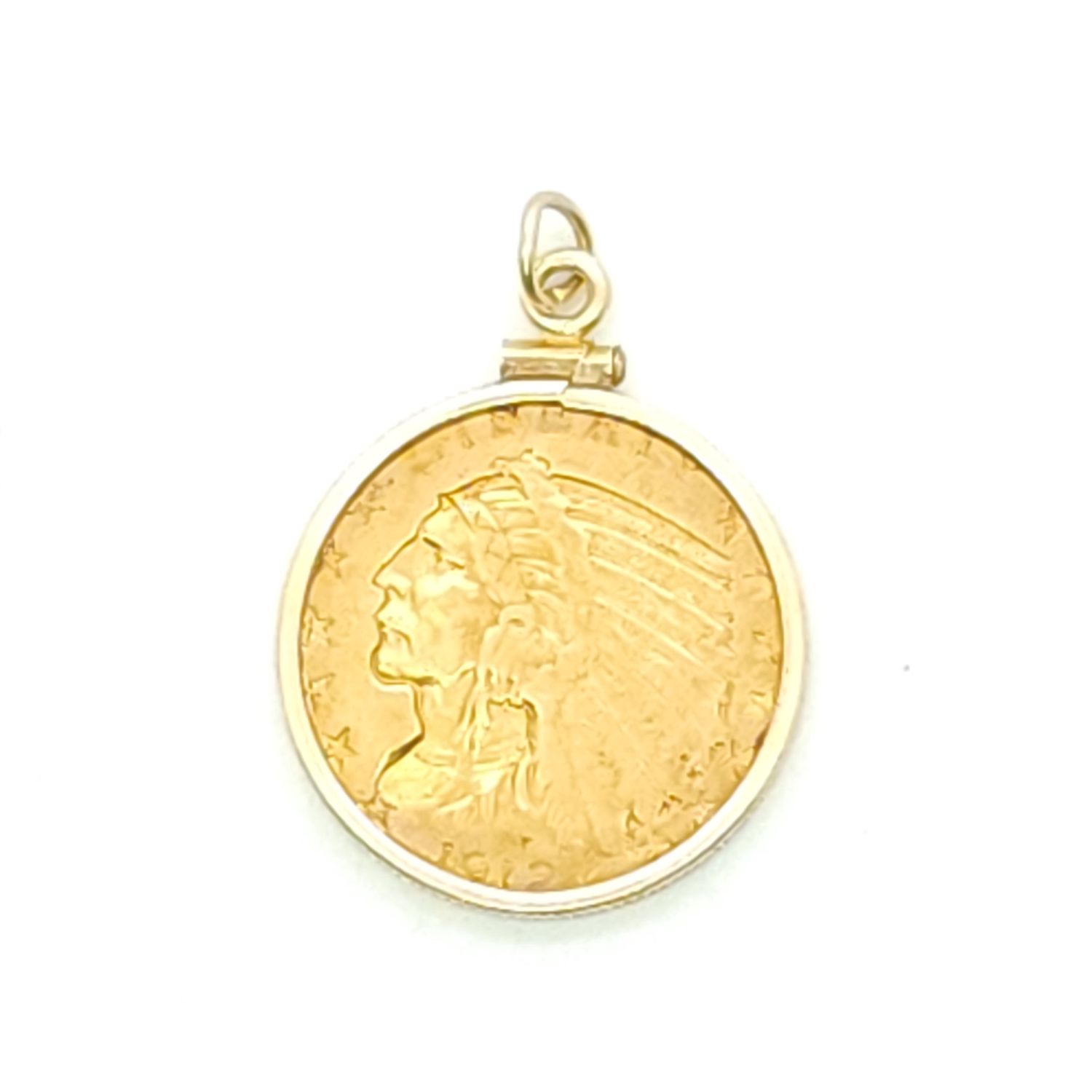 1912 Indian Head 5$ Half Eagle Gold Coin in 14k Bezel