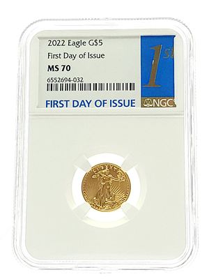 2022 1/10oz American Eagle $5 First Day of Issue Gold Bullion