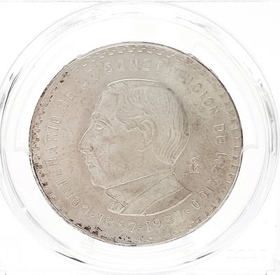 1957-Mo Mexico Constitution Cinco Pesos PCGS MS64
