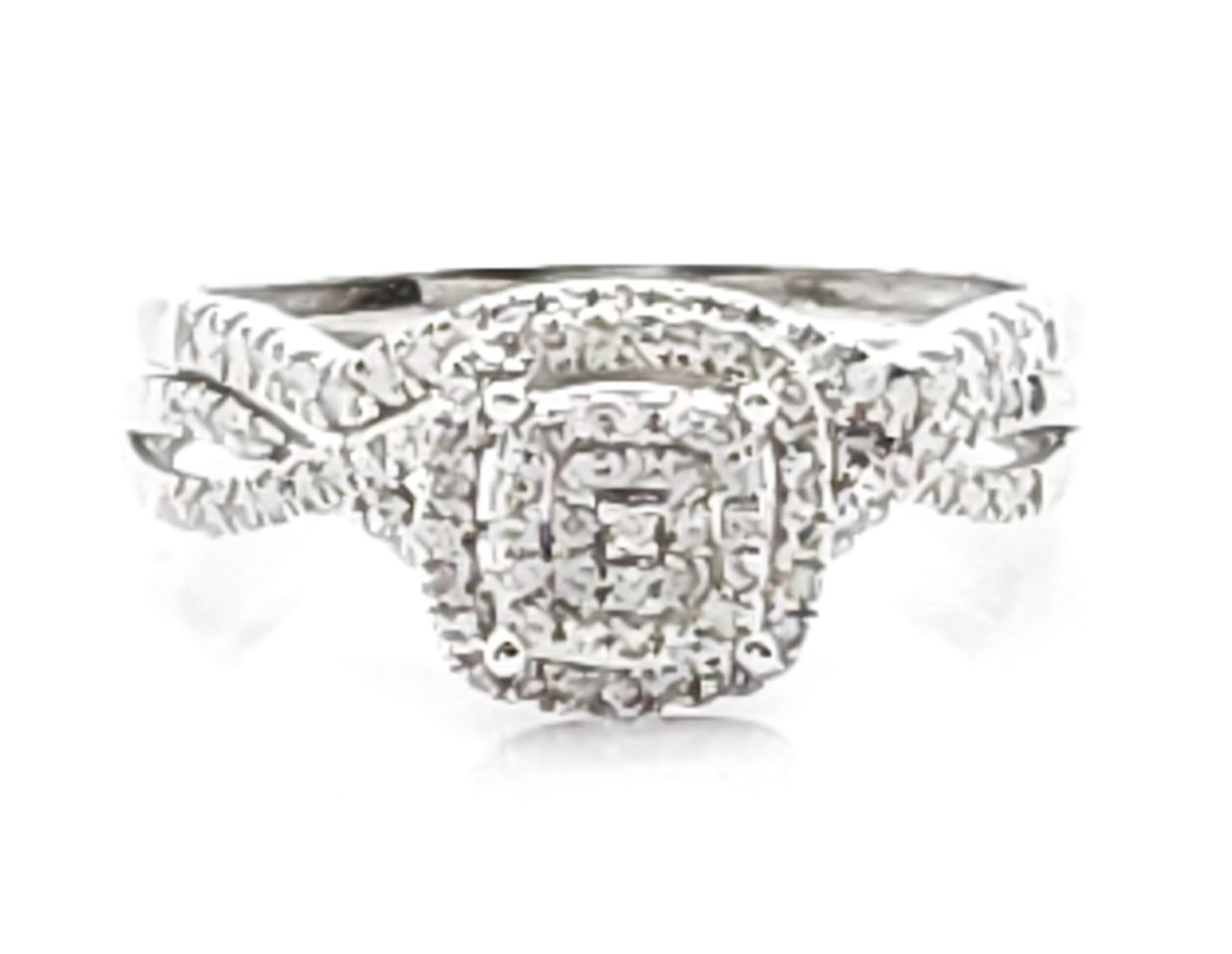 10k White Gold Diamond Halo Cluster Set Size:  6