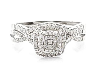 10k White Gold Diamond Halo Cluster Set Size:  6