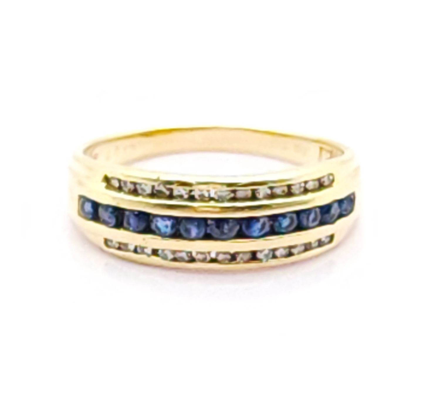 14k Gold Sapphire &amp; Diamond 3 Row Ring Size: 8