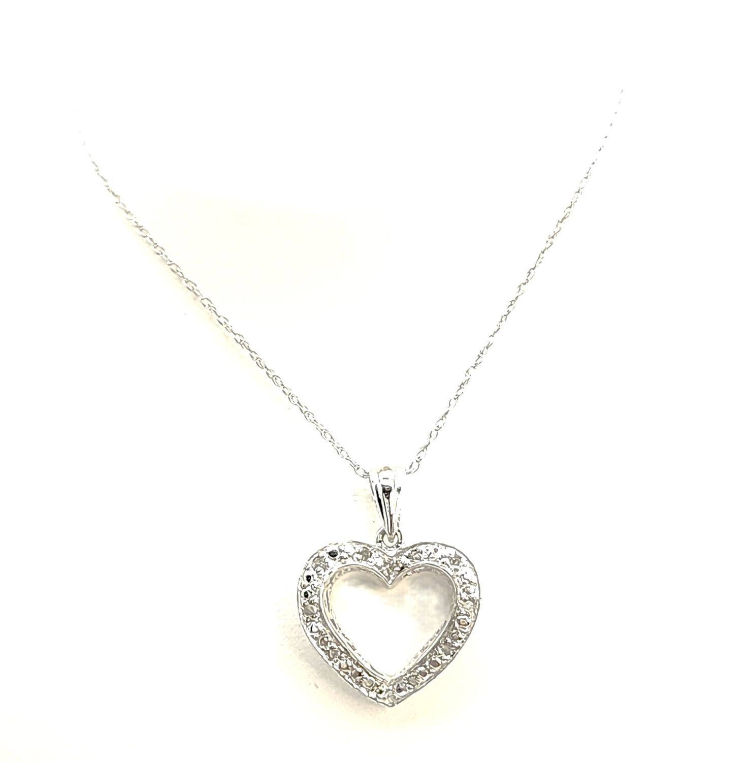 10k White Gold Necklace with Diamond Heart Pendant Size: 18&quot;