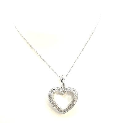 10k White Gold Necklace with Diamond Heart Pendant Size: 18&quot;