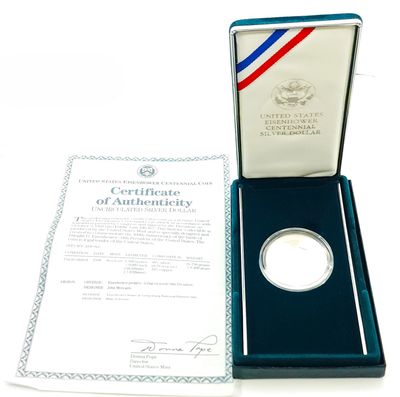 1990-P Eisenhower Centennial Commemorative Proof Silver Dollar US Mint OGP COA