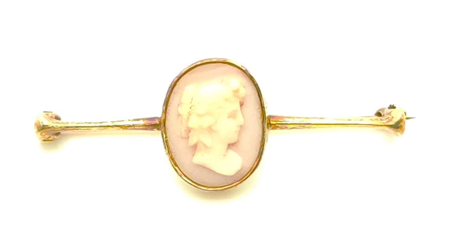 14k Gold Bar Cameo Pin