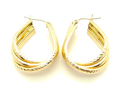 14k Gold Twisted Oval Hoop Earrings