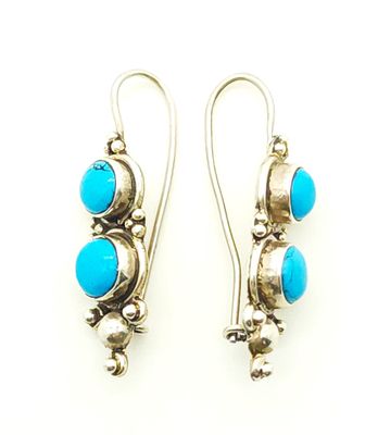 Sterling Silver 2 Stone Turquoise Earrings