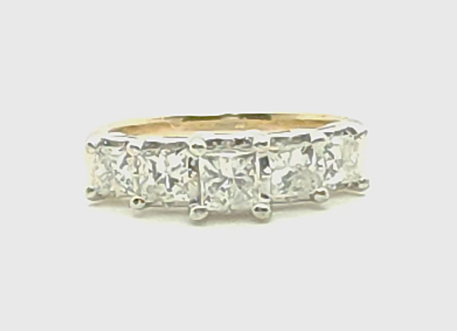 14k Yellow Gold &amp; White Gold 5 Stone Princess Cut Diamond Ring Size: 7.5
