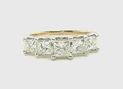 14k Yellow Gold &amp; White Gold 5 Stone Princess Cut Diamond Ring Size: 7.5