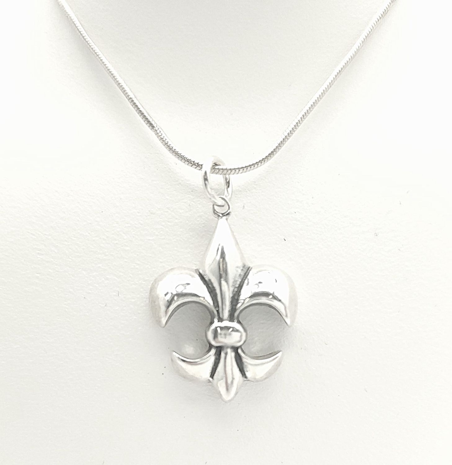 Sterling Silver Flur De Lis Charm on Sterling Silver Necklace