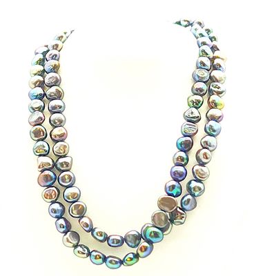 Iridescent Grey Stone Necklace X2 Gold Plated Clasp Size: 33&quot;