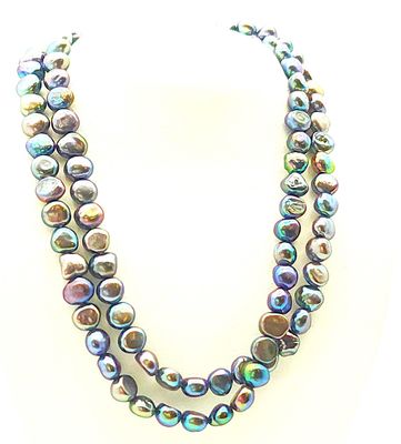 Iridescent Grey Stone Necklace X2 Gold Plated Clasp Size: 33"